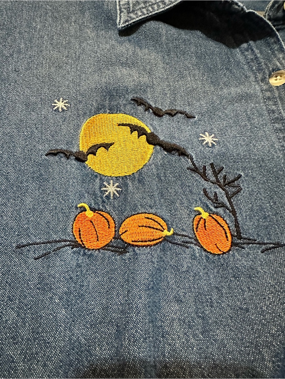 Holiday Editions denim long sleeve button up shirt Halloween themed size 1X - Picture 5 of 11